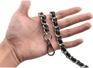 HAHIYO Metal Plus Synthetic Leather Purse Chain Strap Length 23.6 Inch Silver Black for Shoulder Cross Body Sling Purse Handbag Clutch Replacement Comfortable 0.47 Inch Wide 5mm Extra Thick 1 Pack