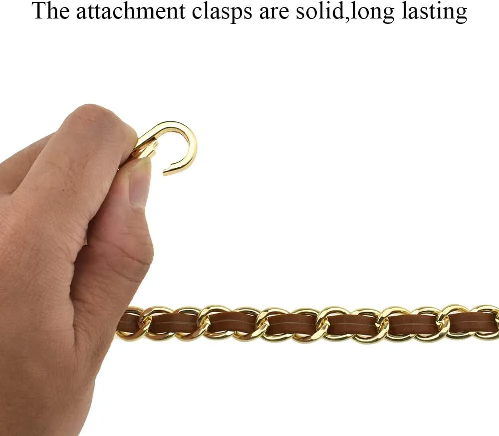 HAHIYO Metal Plus Synthetic Leather Purse Chain Strap Length 47.2 Inches Brown Gold for Shoulder Cross Body Sling Purse Handbag Clutch Replacement Comfortable 0.47 Inches Wide 5mm Extra Thick 1 Pack