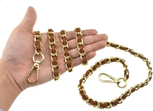 HAHIYO Metal Plus Synthetic Leather Purse Chain Strap Length 47.2 Inches Brown Gold for Shoulder Cross Body Sling Purse Handbag Clutch Replacement Comfortable 0.47 Inches Wide 5mm Extra Thick 1 Pack