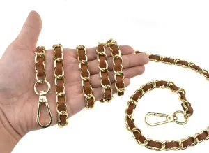 HAHIYO Metal Plus Synthetic Leather Purse Chain Strap Length 55.1 Inches Brown Gold for Shoulder Cross Body Sling Purse Handbag Clutch Replacement Comfortable 0.47 Inches Wide 5mm Extra Thick 1 Pack