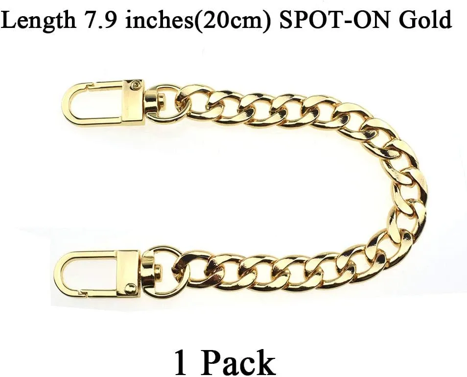 HAHIYO Purse Chain Strap 7.9 inches SPOT-ON Gold for Shoulder Cross Body Sling Purse Handbag Clutch Replacement Comfortable Flat 0.4' Wide Enough 2.4mm Extra Thick Metal 1 Pack