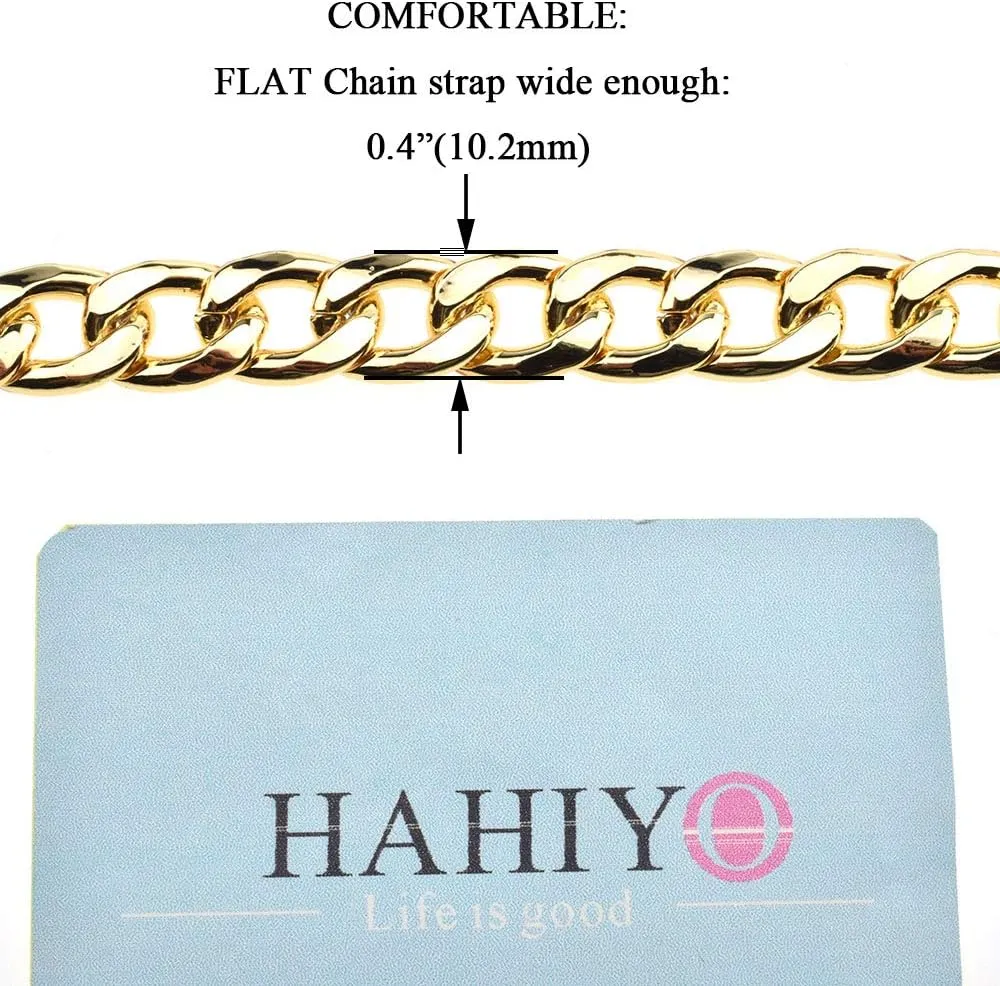 HAHIYO Purse Chain Strap 7.9 inches SPOT-ON Gold for Shoulder Cross Body Sling Purse Handbag Clutch Replacement Comfortable Flat 0.4' Wide Enough 2.4mm Extra Thick Metal 1 Pack
