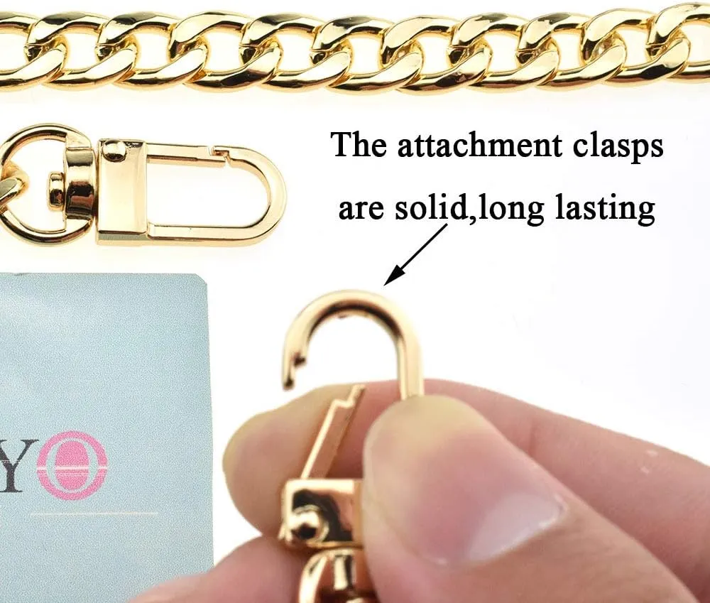 HAHIYO Purse Chain Strap 7.9 inches SPOT-ON Gold for Shoulder Cross Body Sling Purse Handbag Clutch Replacement Comfortable Flat 0.4' Wide Enough 2.4mm Extra Thick Metal 1 Pack