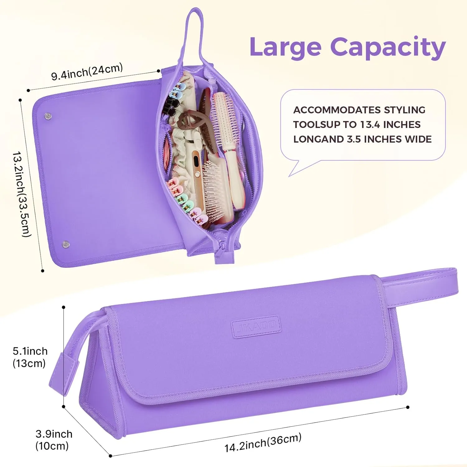 Hair Tools Travel Bag and Heat Resistant Mat, 2 in 1 Portable Organizer Hair Travel Case for Curling Iron, Hair Straightener, Flat Irons, PU Hangable Handle, Neoprene (Purple)