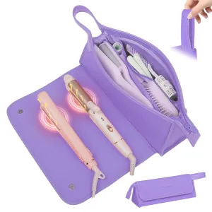 Hair Tools Travel Bag and Heat Resistant Mat, 2 in 1 Portable Organizer Hair Travel Case for Curling Iron, Hair Straightener, Flat Irons, PU Hangable Handle, Neoprene (Purple)