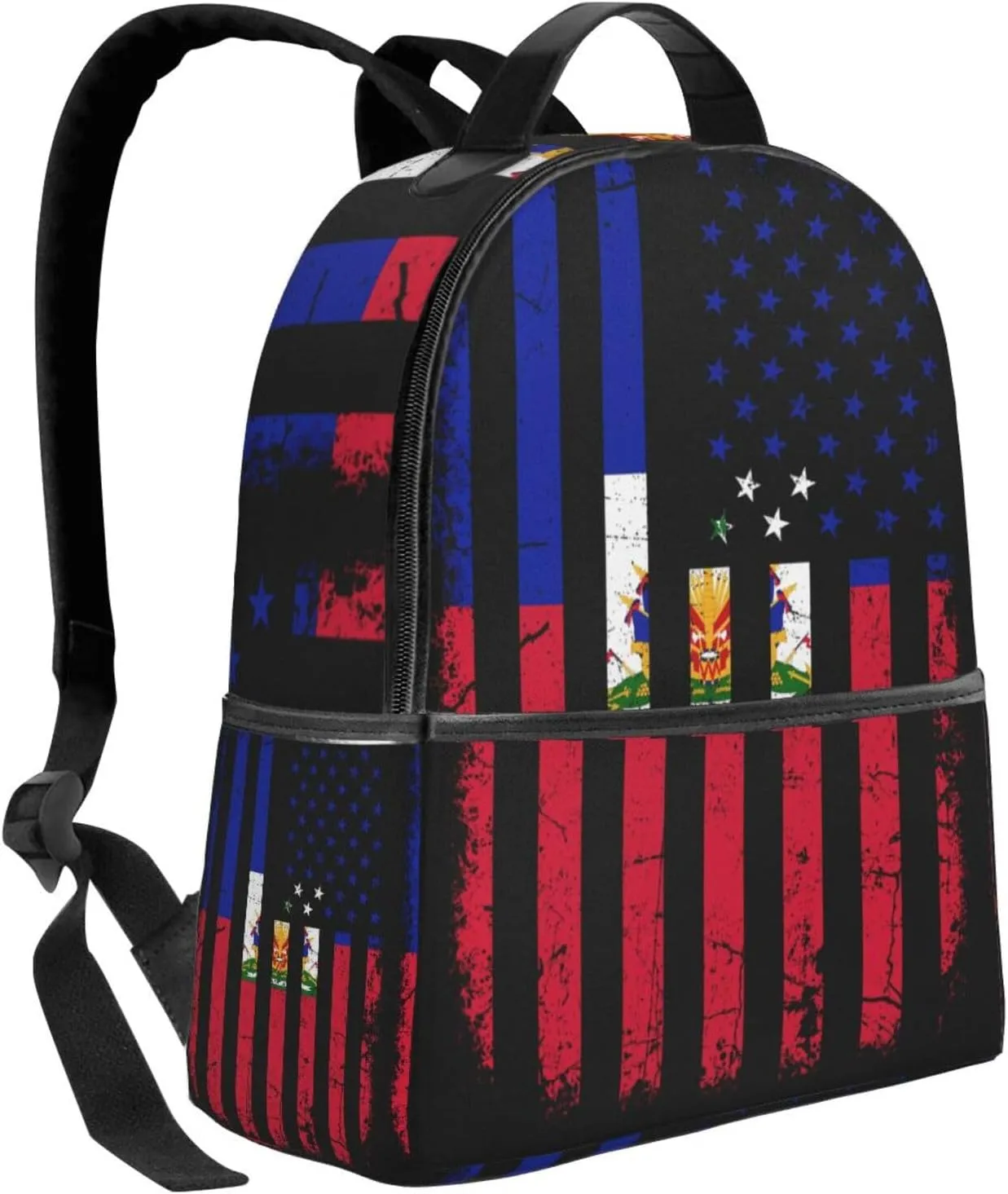 Haitian American Flag Haitian Roots Casual Backpacks Laptop Backpack Carry-on Daypack Sports Travel Rucksack Lightweight Working Bag for Outdoor Hiking Cycling Walking