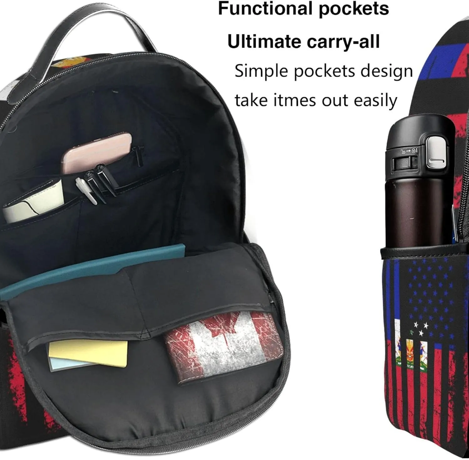 Haitian American Flag Haitian Roots Casual Backpacks Laptop Backpack Carry-on Daypack Sports Travel Rucksack Lightweight Working Bag for Outdoor Hiking Cycling Walking