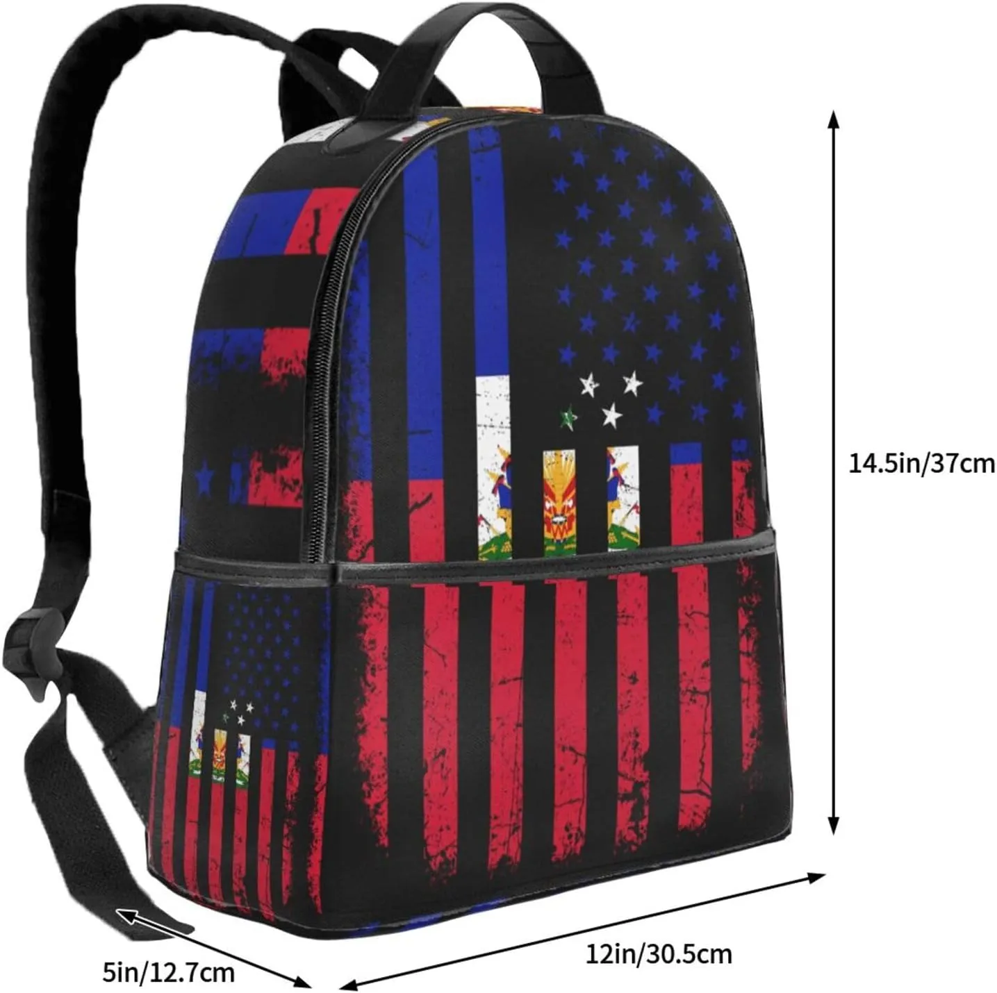 Haitian American Flag Haitian Roots Casual Backpacks Laptop Backpack Carry-on Daypack Sports Travel Rucksack Lightweight Working Bag for Outdoor Hiking Cycling Walking