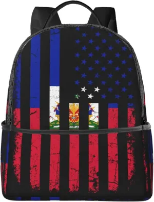 Haitian American Flag Haitian Roots Casual Backpacks Laptop Backpack Carry-on Daypack Sports Travel Rucksack Lightweight Working Bag for Outdoor Hiking Cycling Walking