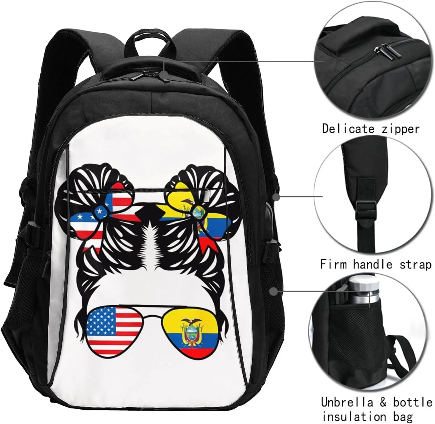 Half American Half Ecuadorian Women Ecuador Flag Travel Backpacks Casual Backpack Large Capacity Laptop Rucksack Luggage Daypacks with USB Charging Port Multi-Pockets Bags for Hiking