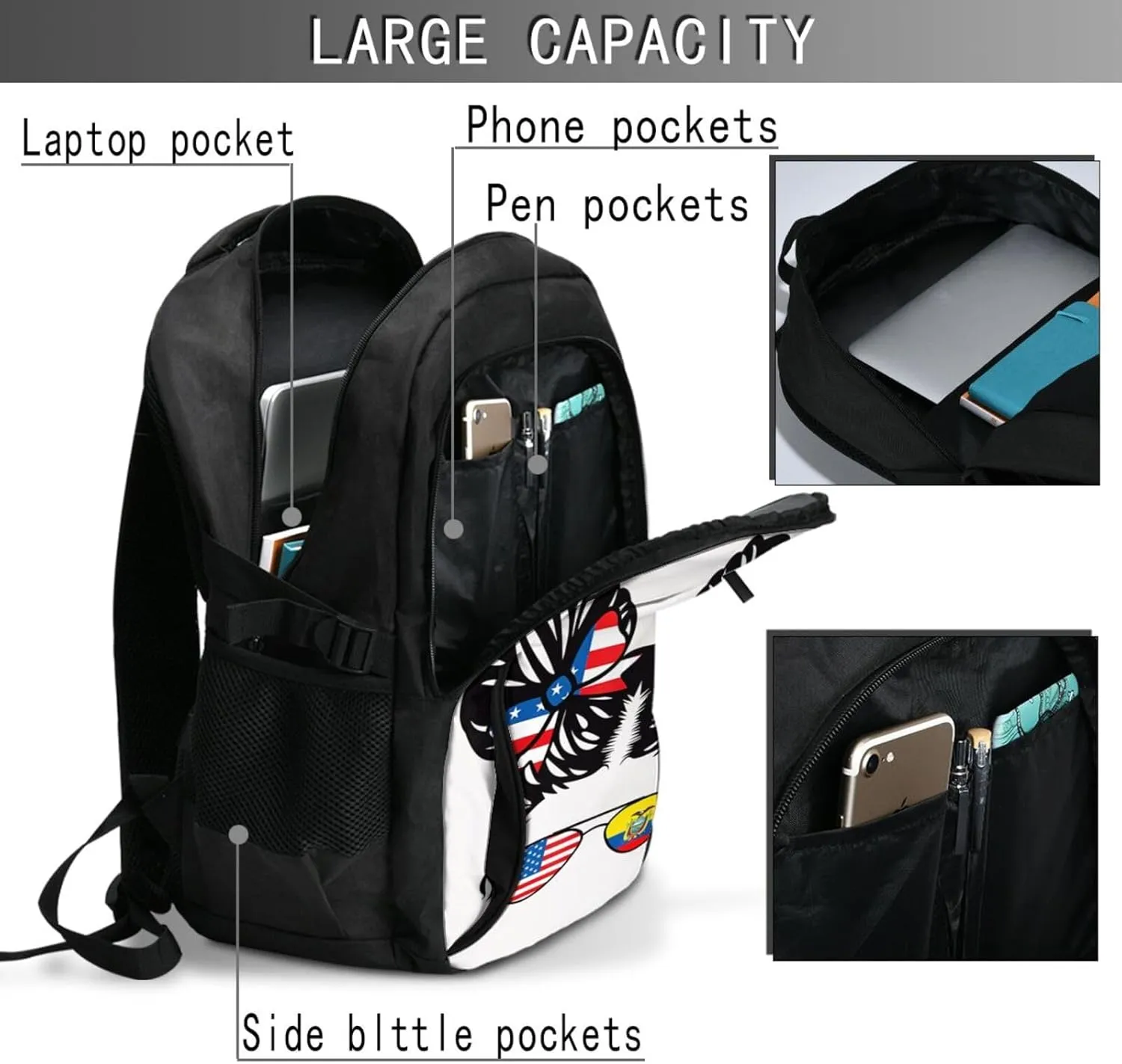 Half American Half Ecuadorian Women Ecuador Flag Travel Backpacks Casual Backpack Large Capacity Laptop Rucksack Luggage Daypacks with USB Charging Port Multi-Pockets Bags for Hiking