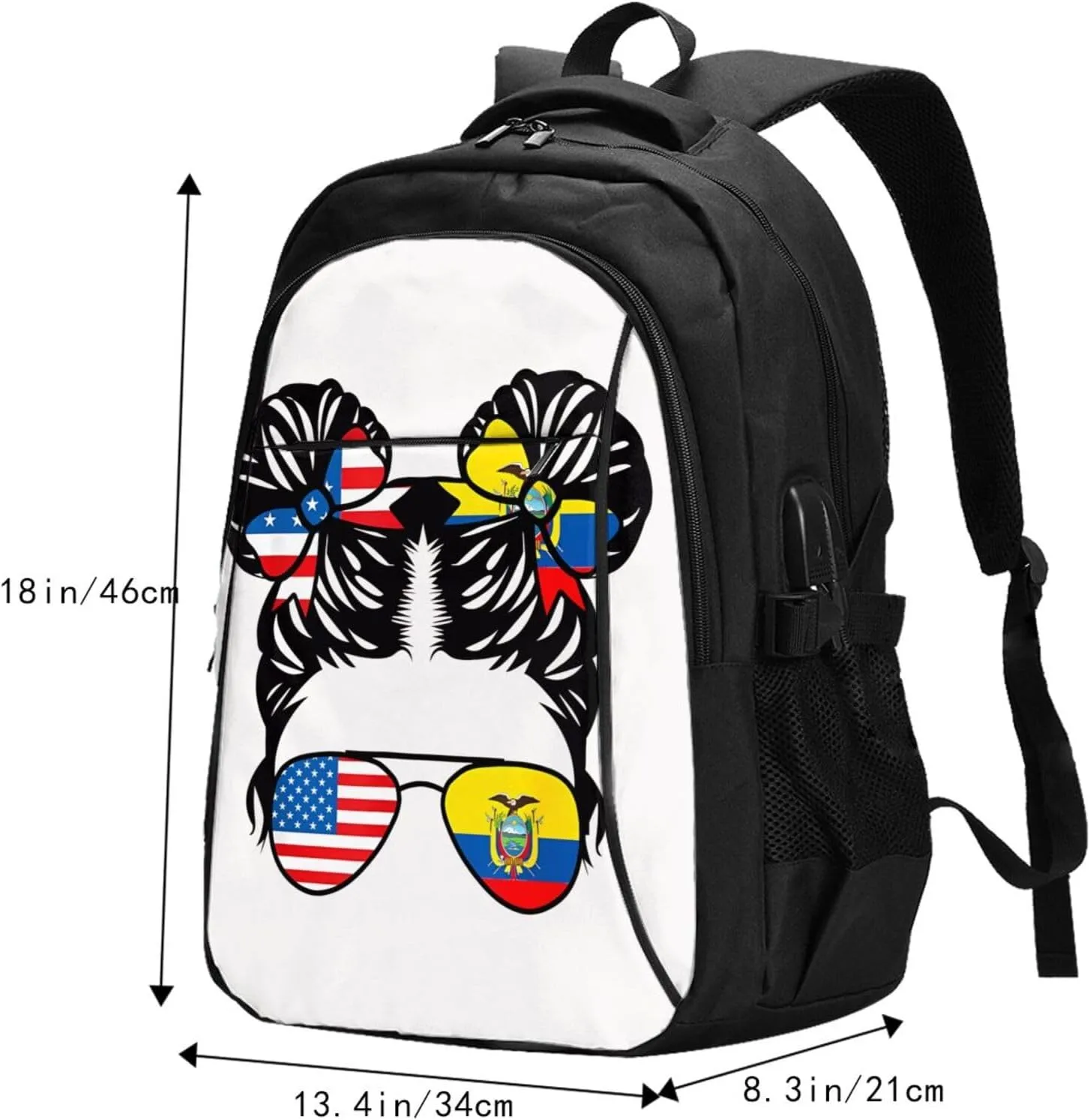 Half American Half Ecuadorian Women Ecuador Flag Travel Backpacks Casual Backpack Large Capacity Laptop Rucksack Luggage Daypacks with USB Charging Port Multi-Pockets Bags for Hiking