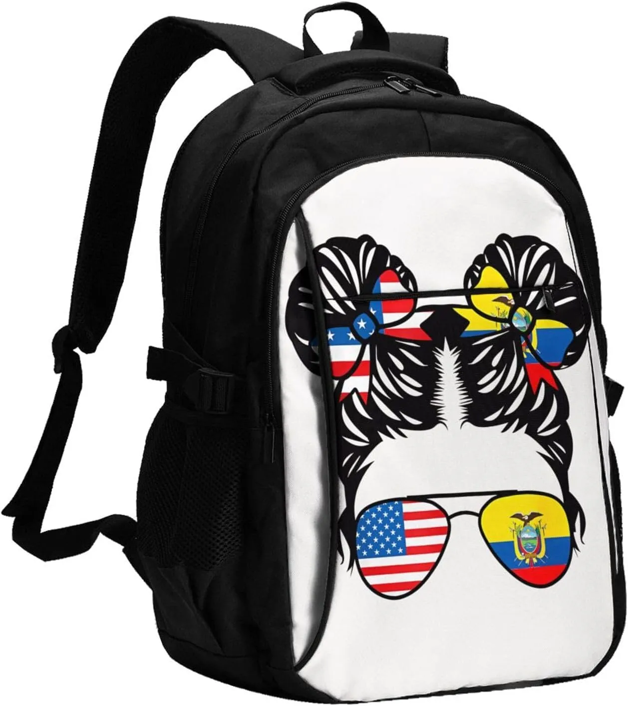 Half American Half Ecuadorian Women Ecuador Flag Travel Backpacks Casual Backpack Large Capacity Laptop Rucksack Luggage Daypacks with USB Charging Port Multi-Pockets Bags for Hiking