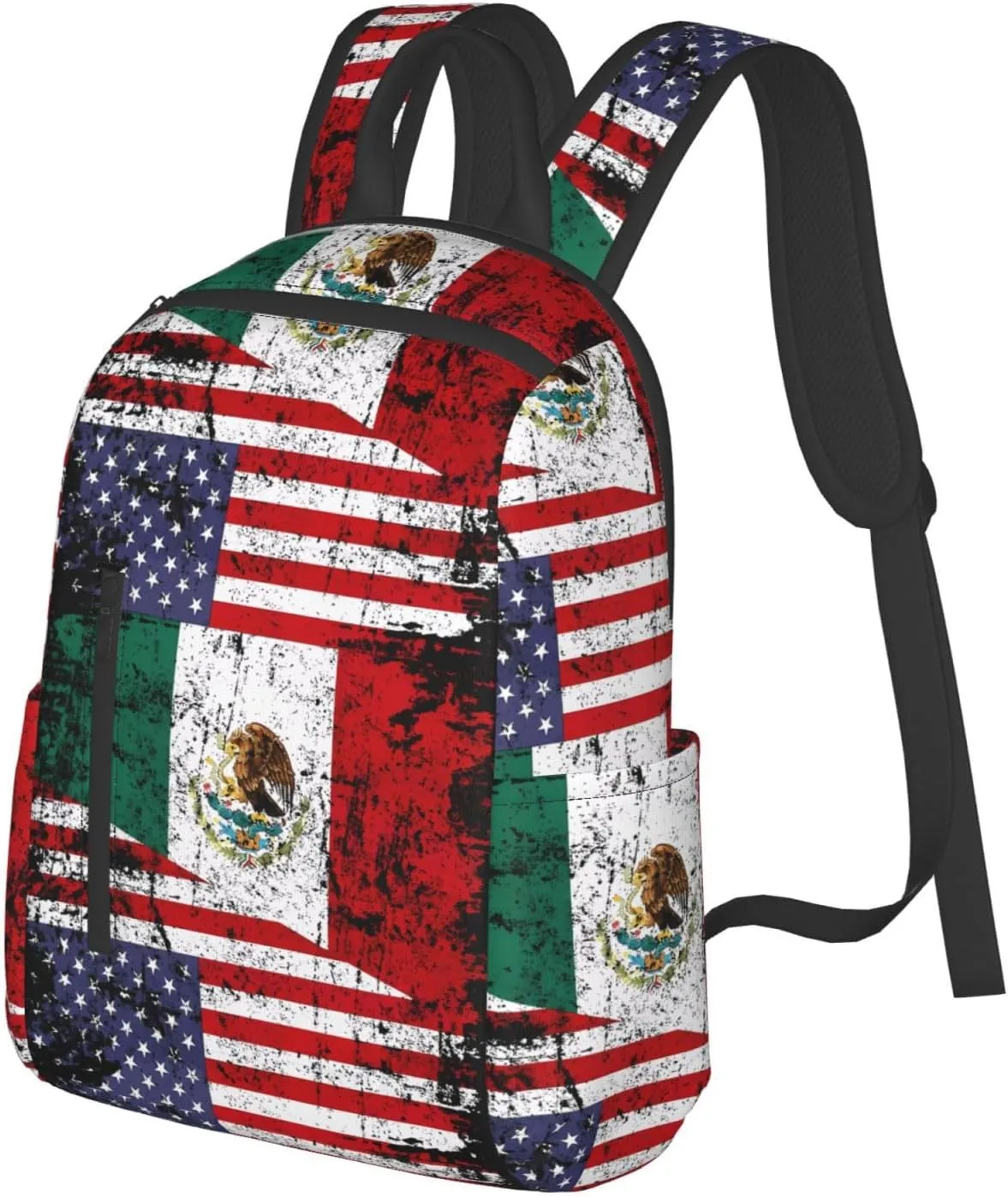Half American Half Mexican Flag Travel Backpacks Casual Laptop Backpack Sport Rucksack Large Capacity Daypack Multi-Pockets Adjustable Strap Bag for Working Hiking
