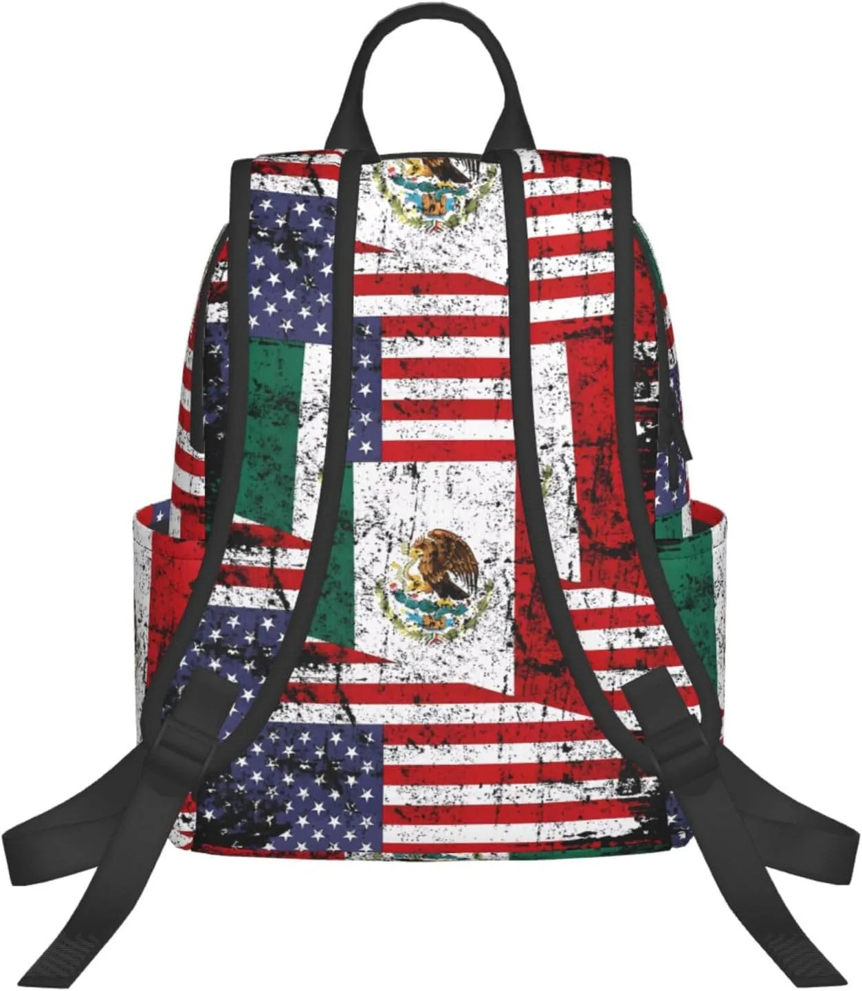 Half American Half Mexican Flag Travel Backpacks Casual Laptop Backpack Sport Rucksack Large Capacity Daypack Multi-Pockets Adjustable Strap Bag for Working Hiking