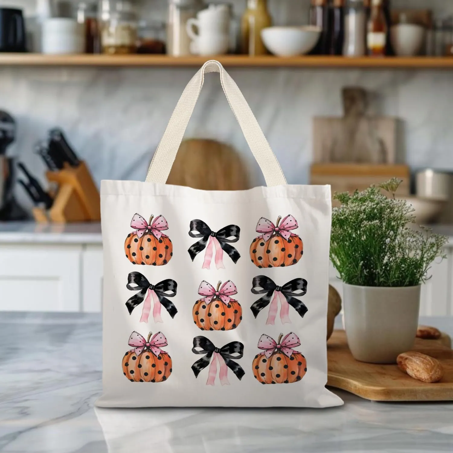Halloween Tote Bag,Coquette Bow Fall Pumpkin Halloween Goth Tote Bags for Women,Reusable Grocery Bags