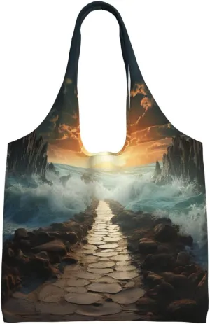 Handbag Beach Bag Canvas Tote Bag Reusable Divided Sea Pathway Printed Grocery Bags Shoulder Bags