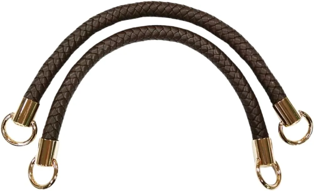 Handbag Handles with Braided Leather Strap – 15-inch PU Leather Twisted Rope Handle with Rings for Bags, Tote, Purse – Strong and Stylish (Brown/Gold)