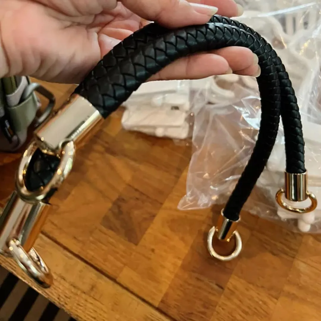 Handbag Handles with Braided Leather Strap – 15-inch PU Leather Twisted Rope Handle with Rings for Bags, Tote, Purse – Strong and Stylish (Brown/Gold)