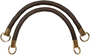 Handbag Handles with Braided Leather Strap – 15-inch PU Leather Twisted Rope Handle with Rings for Bags, Tote, Purse – Strong and Stylish (Brown/Gold)