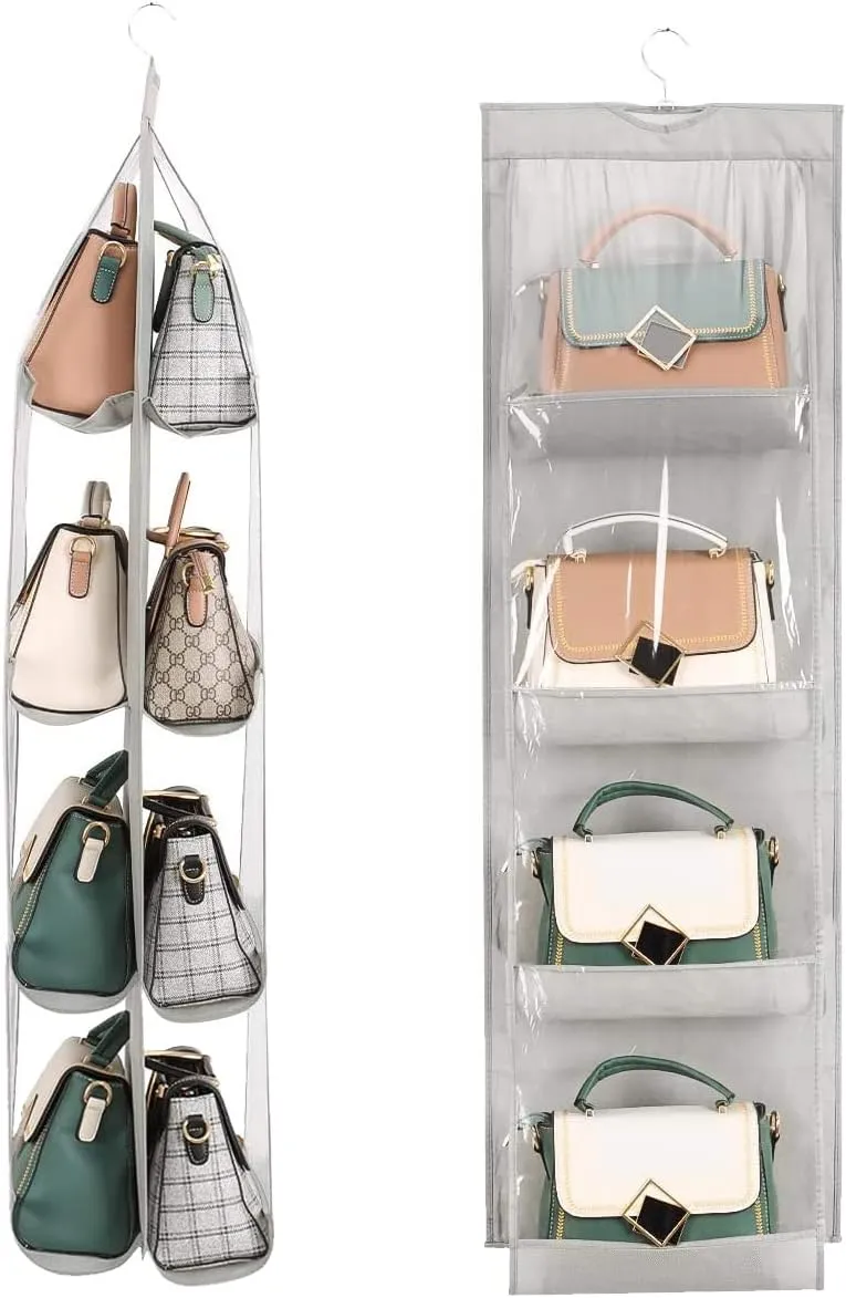 Handbag Purse Organizer, Enlarged 8 Pockets Upgrade Dust Proof Purse Organizer Closet, Wardrobe Closet Organizer, Washable Handbag Organizer for Women Handbags Purse (Gray 8 Pocket)