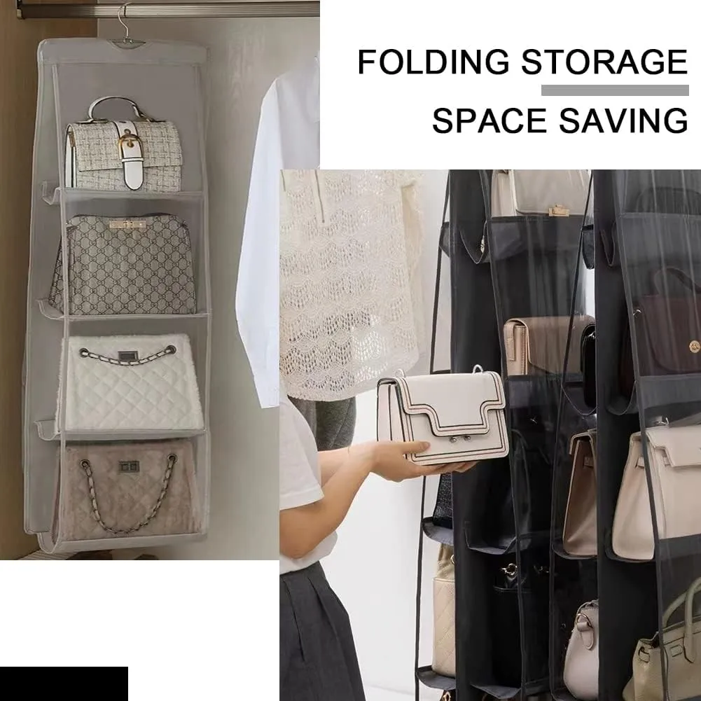 Handbag Purse Organizer, Enlarged 8 Pockets Upgrade Dust Proof Purse Organizer Closet, Wardrobe Closet Organizer, Washable Handbag Organizer for Women Handbags Purse (Gray 8 Pocket)