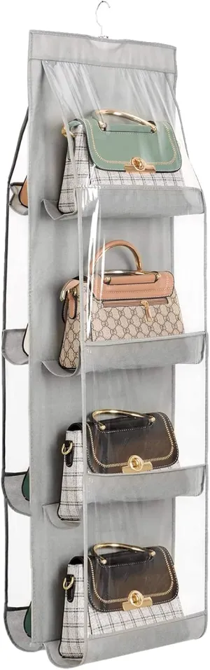 Handbag Purse Organizer, Enlarged 8 Pockets Upgrade Dust Proof Purse Organizer Closet, Wardrobe Closet Organizer, Washable Handbag Organizer for Women Handbags Purse (Gray 8 Pocket)