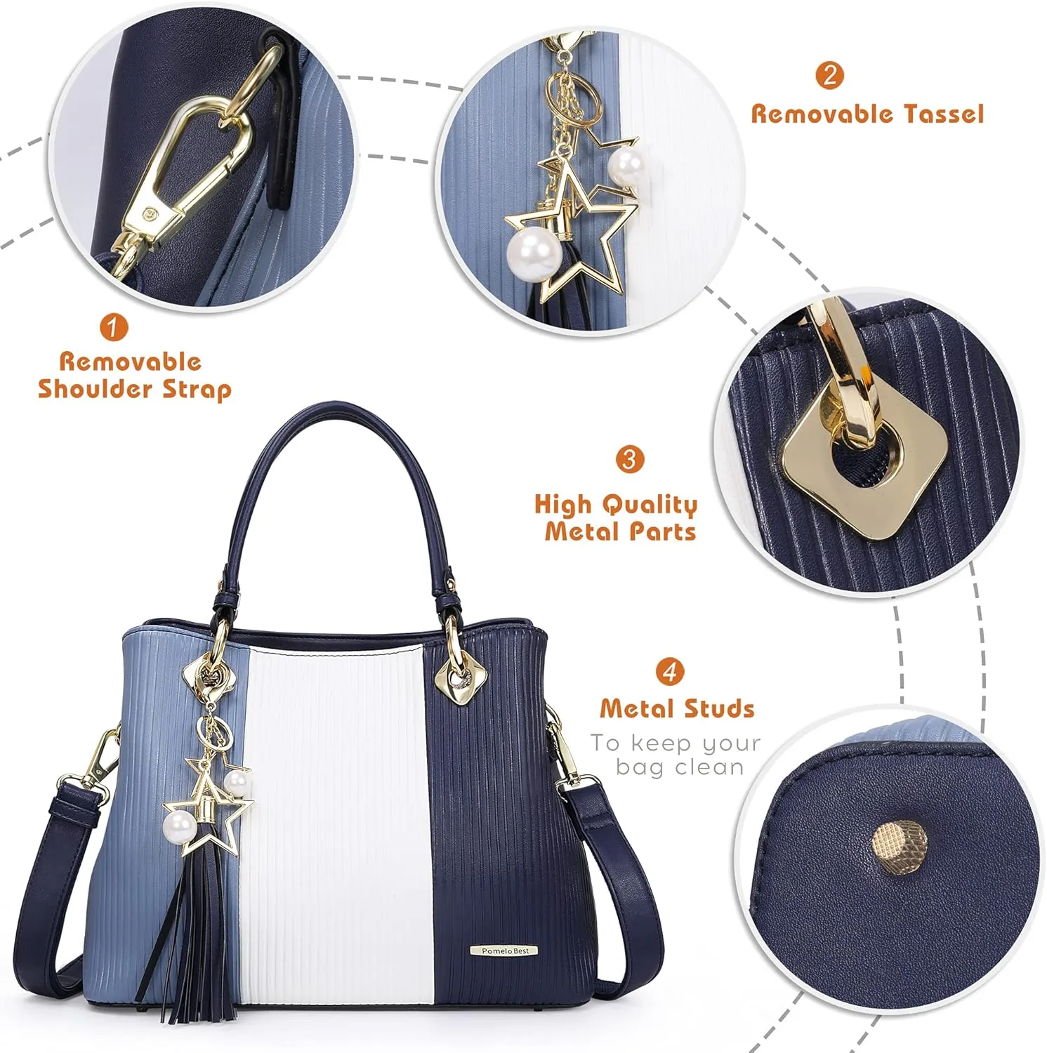 Handbags for Women with Multiple Internal Pockets in Pretty Color Combination, Women's Satchel Handbag