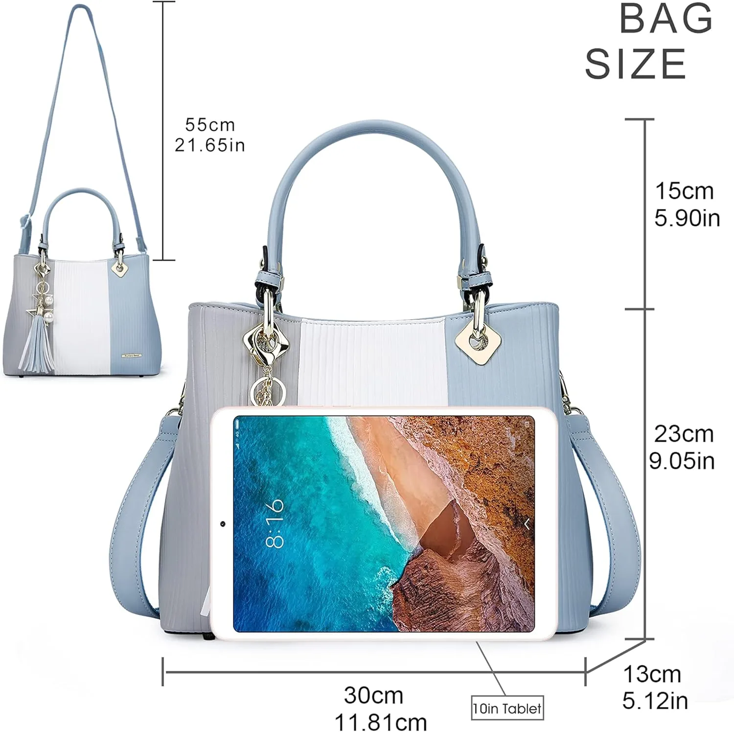 Handbags for Women with Multiple Internal Pockets in Pretty Color Combination, Women's Satchel Handbag