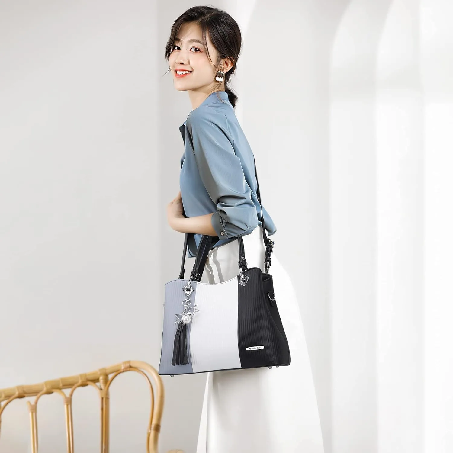 Handbags for Women with Multiple Internal Pockets in Pretty Color Combination, Women's Satchel Handbag