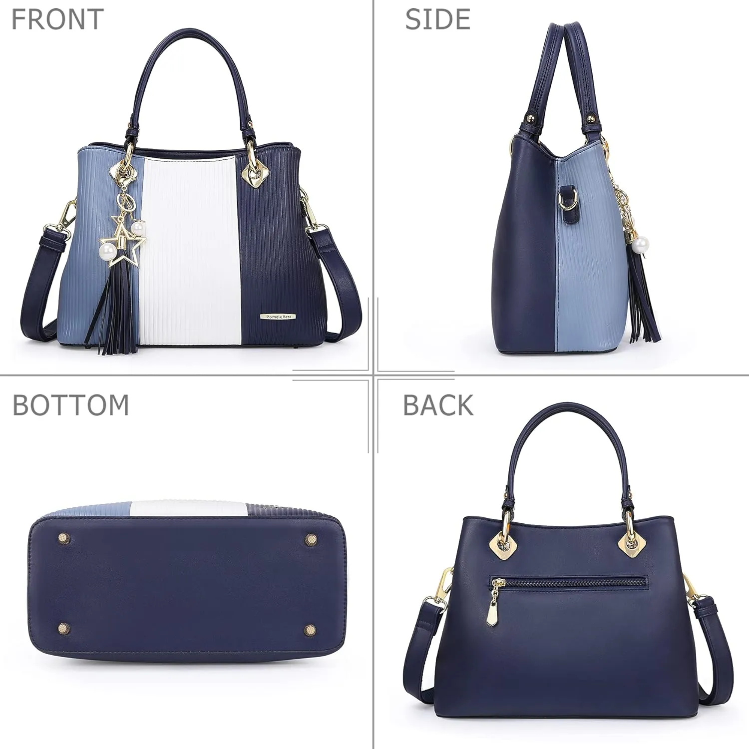 Handbags for Women with Multiple Internal Pockets in Pretty Color Combination, Women's Satchel Handbag