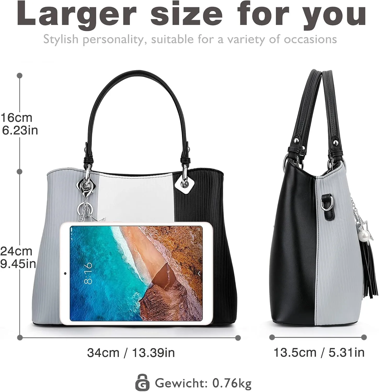 Handbags for Women with Multiple Internal Pockets in Pretty Color Combination, Women's Satchel Handbag