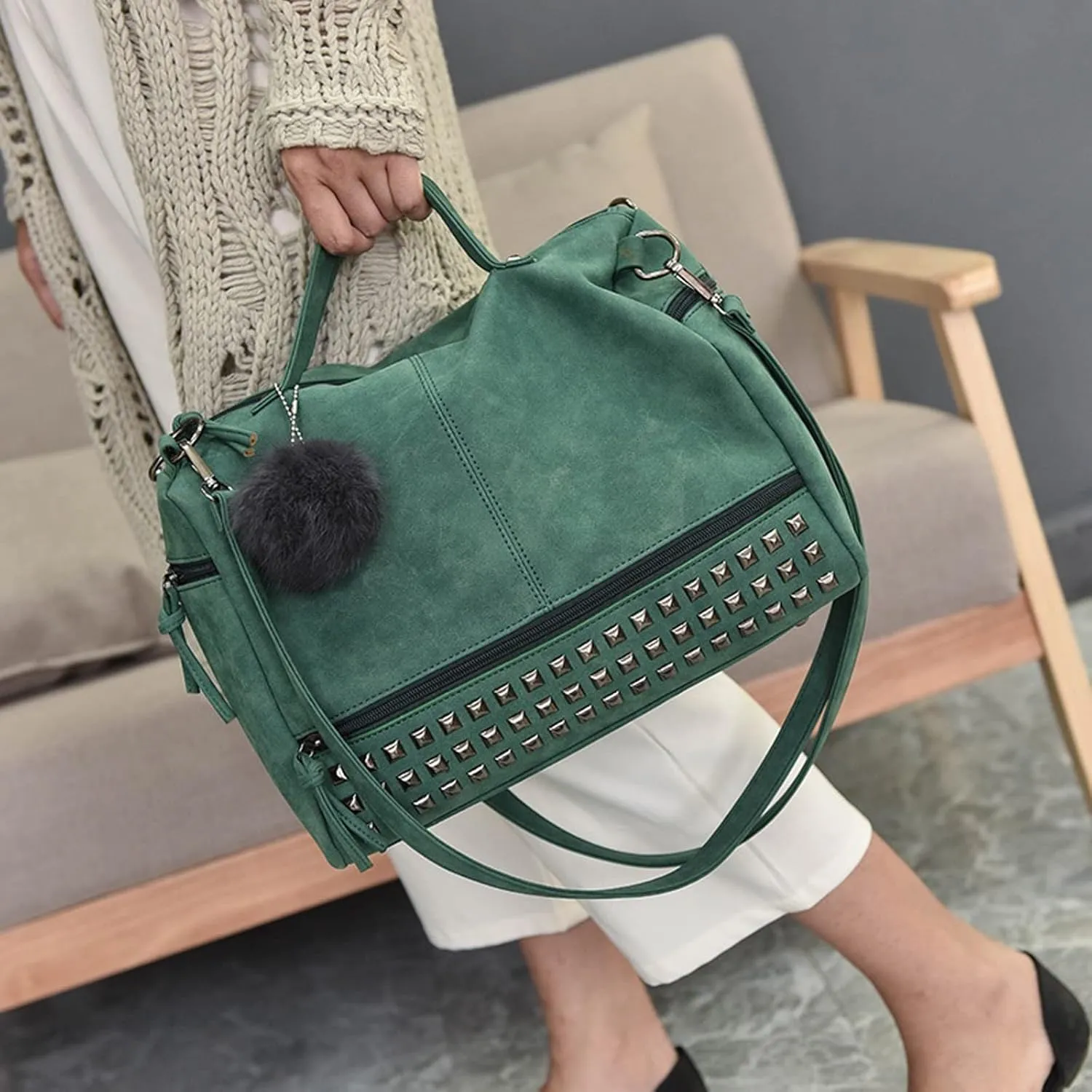 Handbags Shoulder Bags Large Capacity Women Handbag,Handbag Tassel Shoulder Bags for Women,Purses and Handbags (Green)