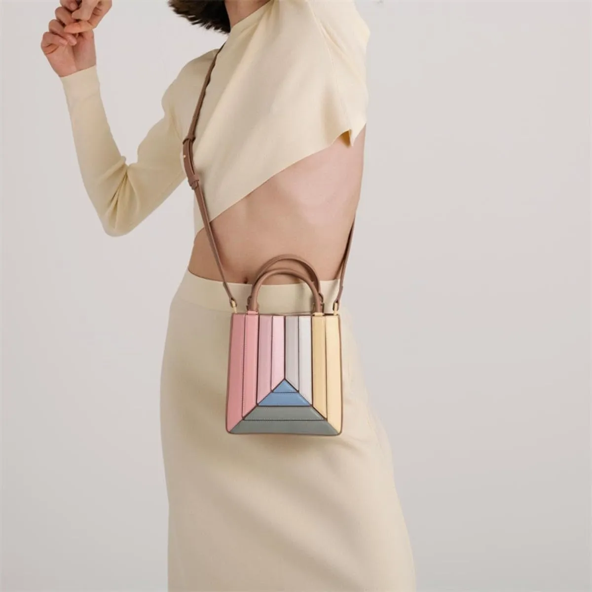 Handbags Women Tote Bag Shoulder bag Multicolor combinations Leather Crossbody Bag Detachable Strap