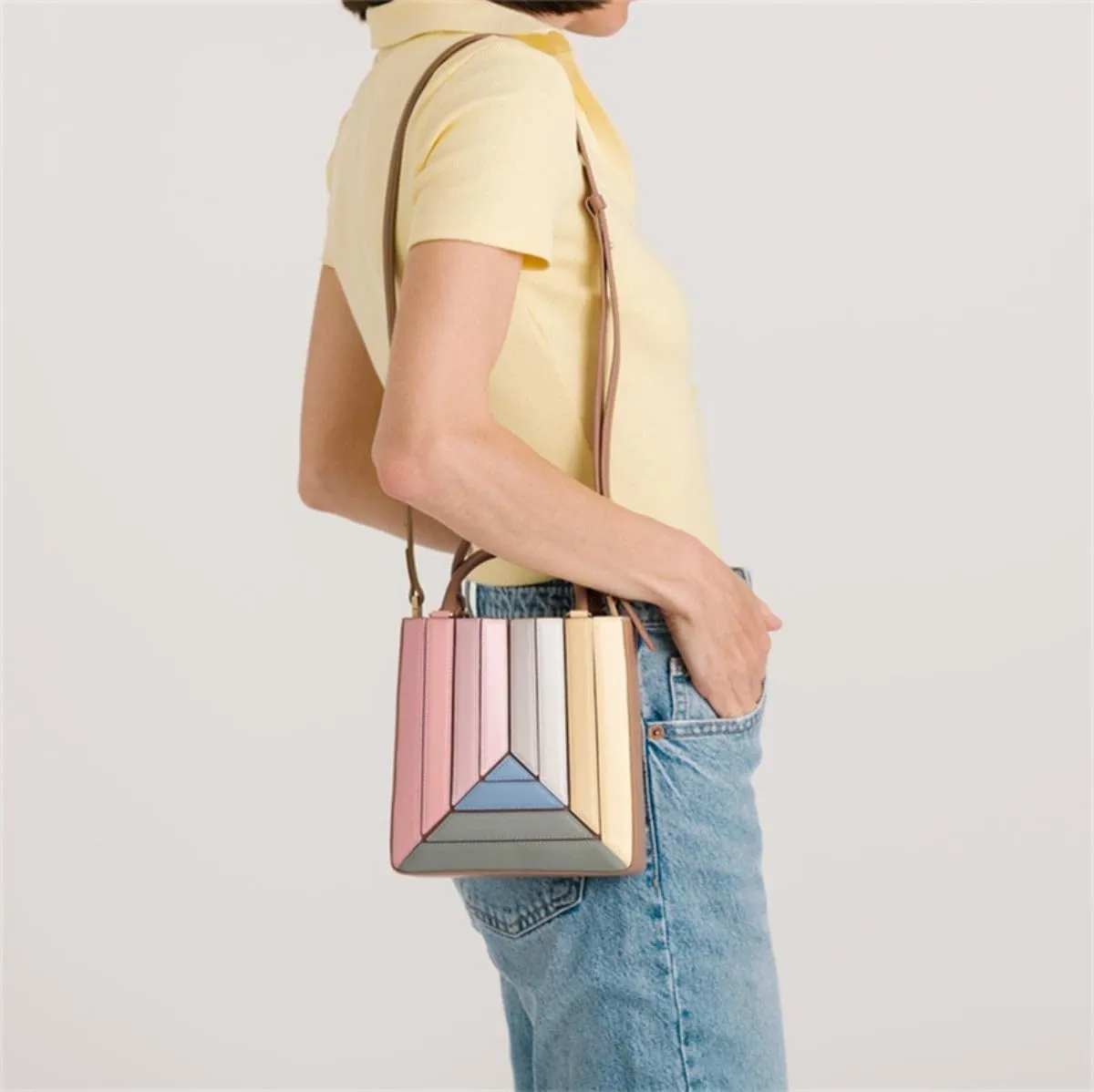 Handbags Women Tote Bag Shoulder bag Multicolor combinations Leather Crossbody Bag Detachable Strap