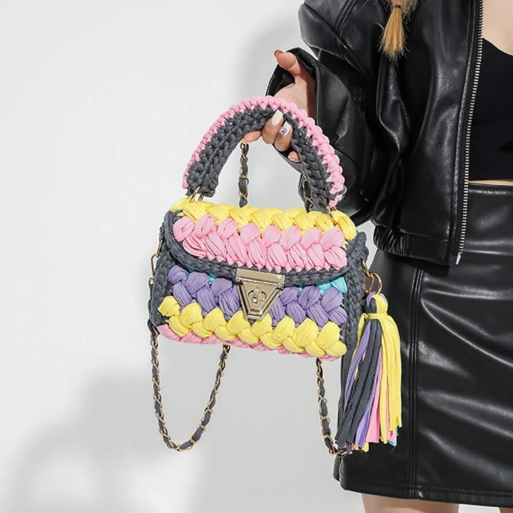 Handmade Crochet Wedding Party Purse Crossbody Bags for Women Shoulder Bag Clutch Flap Evening Bag
