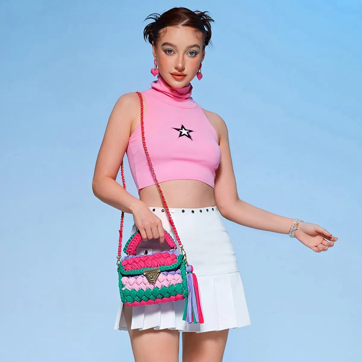 Handmade Crochet Wedding Party Purse Crossbody Bags for Women Shoulder Bag Clutch Flap Evening Bag