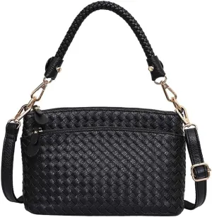 Handwoven PU Leather Handbag, Braided Handle Crossbody Purse, Small Shoulder Bag, Versatile Tote For Work, Party, Shopping.