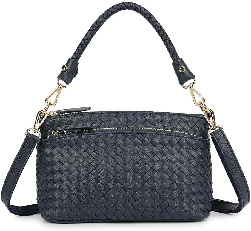 Handwoven PU Leather Handbag, Braided Handle Crossbody Purse, Small Shoulder Bag, Versatile Tote For Work, Party, Shopping.