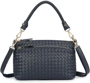 Handwoven PU Leather Handbag, Braided Handle Crossbody Purse, Small Shoulder Bag, Versatile Tote For Work, Party, Shopping.