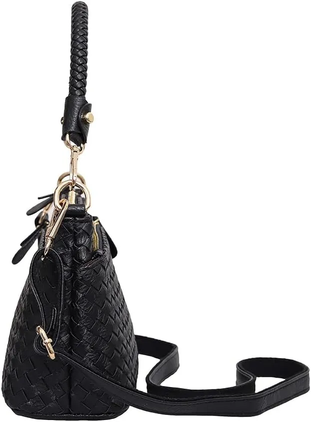 Handwoven PU Leather Handbag, Braided Handle Crossbody Purse, Small Shoulder Bag, Versatile Tote For Work, Party, Shopping.