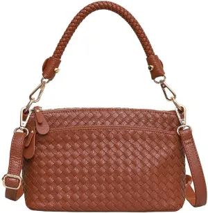 Handwoven PU Leather Handbag, Braided Handle Crossbody Purse, Small Shoulder Bag, Versatile Tote For Work, Party, Shopping.