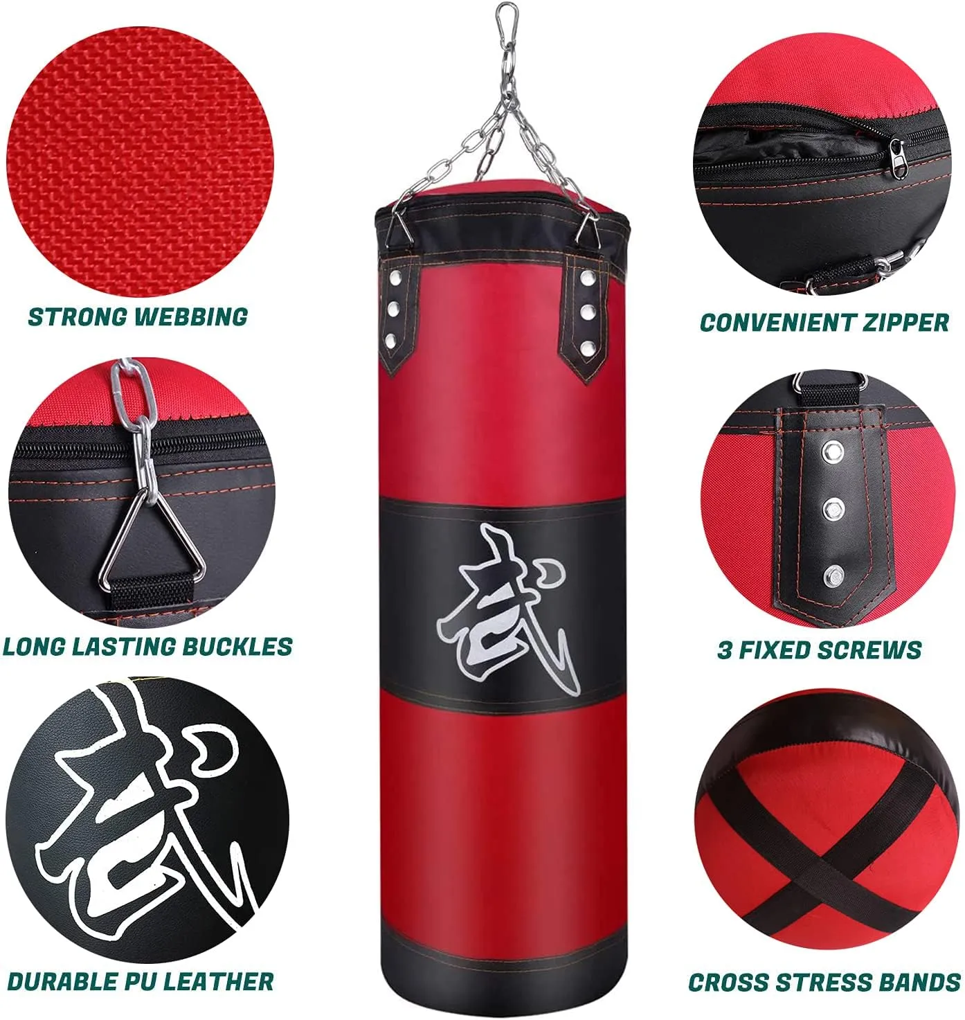 Hanging Punching Bag Set Unfilled, Heavy Boxing Bags Kickboxing Bag for Adults Kids, Youth Boxing Set with Hand Wraps, Punching Bag Hangers, for MMA Muay Thai Karate Taekwondo Training