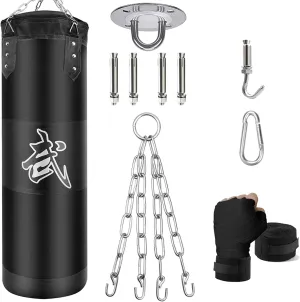Hanging Punching Bag Set Unfilled, Heavy Boxing Bags Kickboxing Bag for Adults Kids, Youth Boxing Set with Hand Wraps, Punching Bag Hangers, for MMA Muay Thai Karate Taekwondo Training