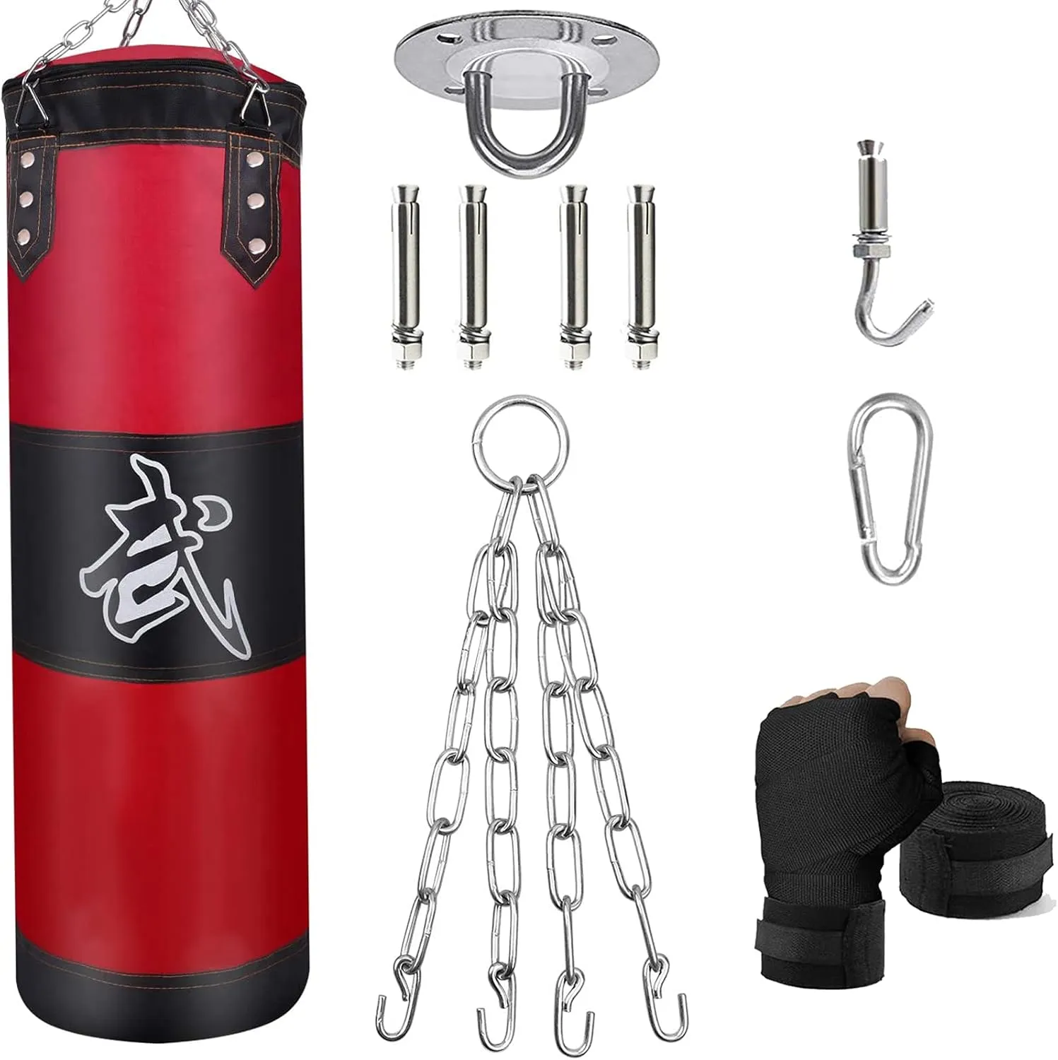 Hanging Punching Bag Set Unfilled, Heavy Boxing Bags Kickboxing Bag for Adults Kids, Youth Boxing Set with Hand Wraps, Punching Bag Hangers, for MMA Muay Thai Karate Taekwondo Training