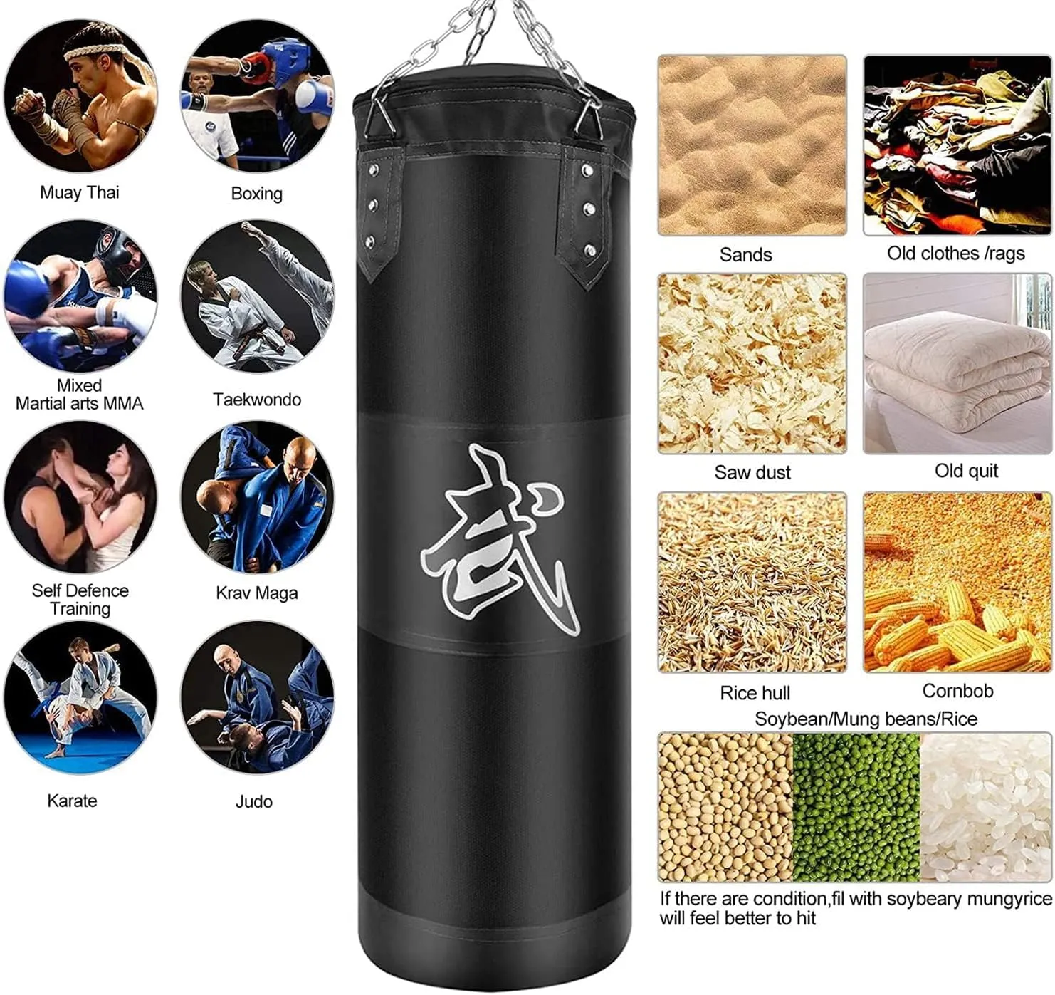 Hanging Punching Bag Set Unfilled, Heavy Boxing Bags Kickboxing Bag for Adults Kids, Youth Boxing Set with Hand Wraps, Punching Bag Hangers, for MMA Muay Thai Karate Taekwondo Training
