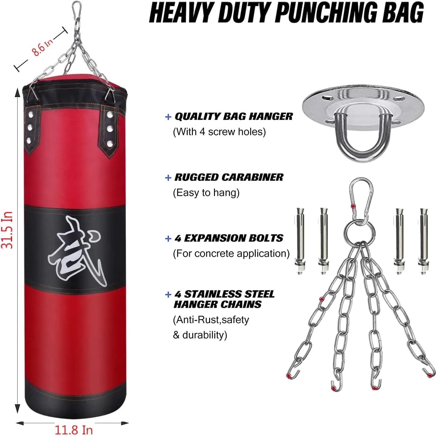 Hanging Punching Bag Set Unfilled, Heavy Boxing Bags Kickboxing Bag for Adults Kids, Youth Boxing Set with Hand Wraps, Punching Bag Hangers, for MMA Muay Thai Karate Taekwondo Training