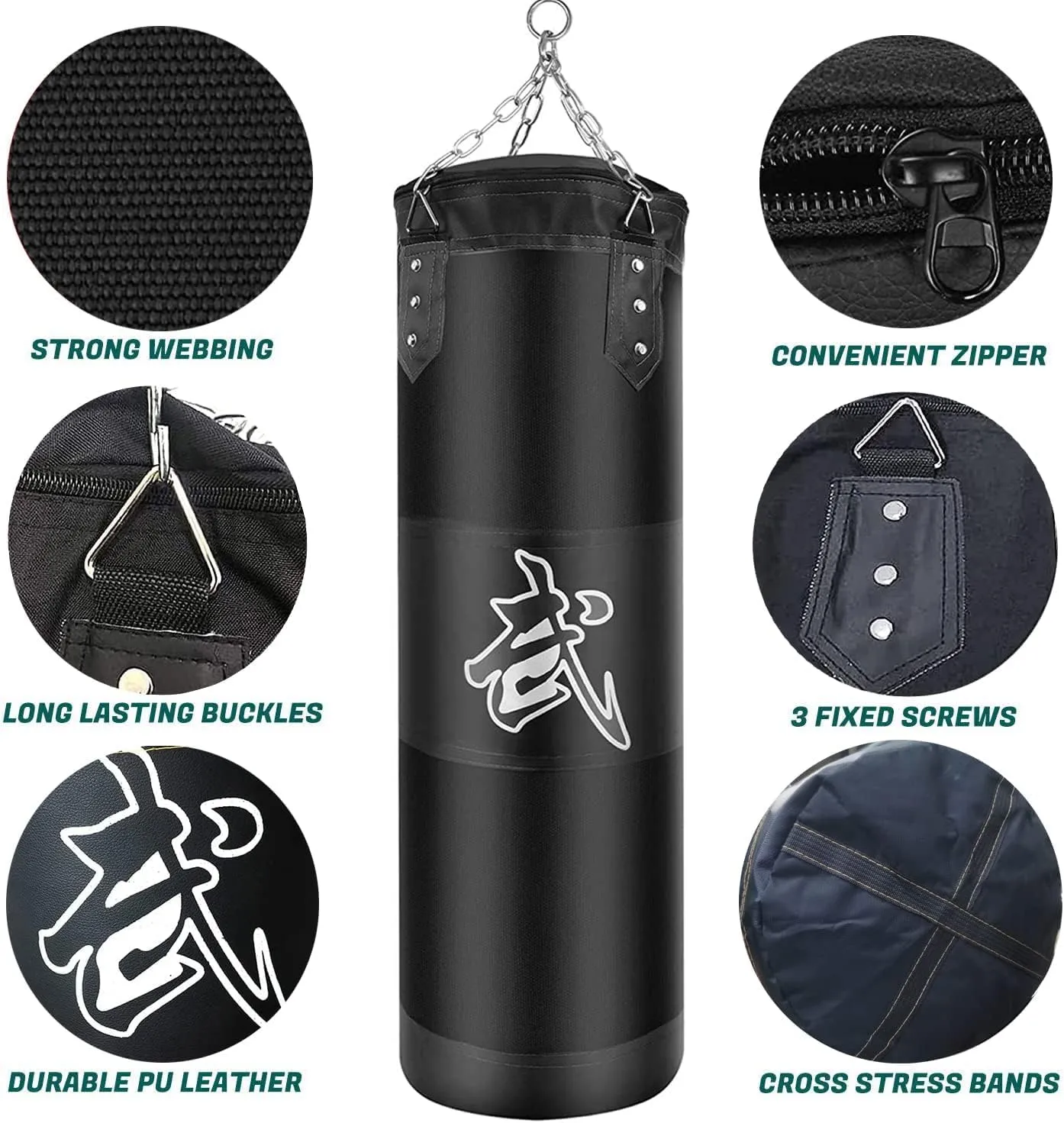 Hanging Punching Bag Set Unfilled, Heavy Boxing Bags Kickboxing Bag for Adults Kids, Youth Boxing Set with Hand Wraps, Punching Bag Hangers, for MMA Muay Thai Karate Taekwondo Training