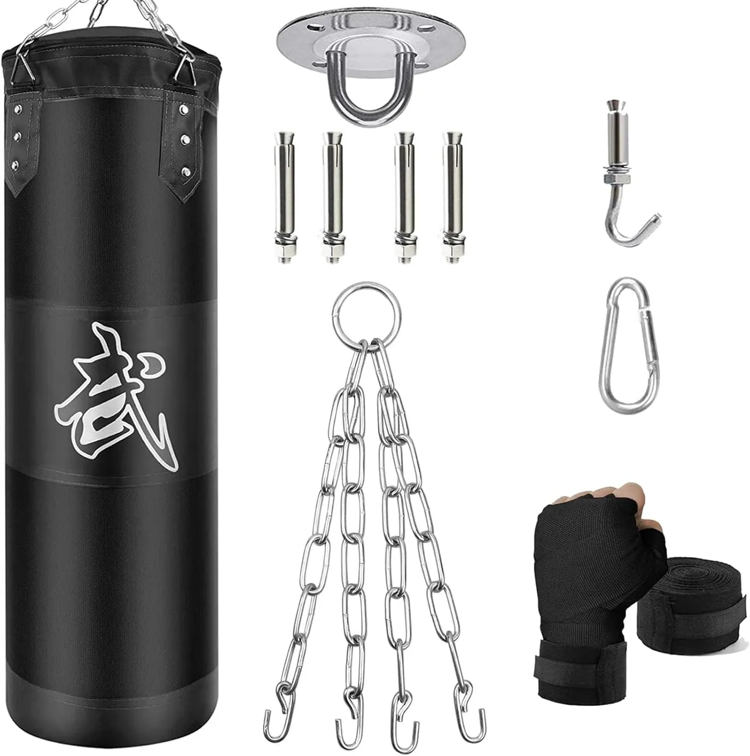 Hanging Punching Bag Set Unfilled, Heavy Boxing Bags Kickboxing Bag for Adults Kids, Youth Boxing Set with Hand Wraps, Punching Bag Hangers, for MMA Muay Thai Karate Taekwondo Training