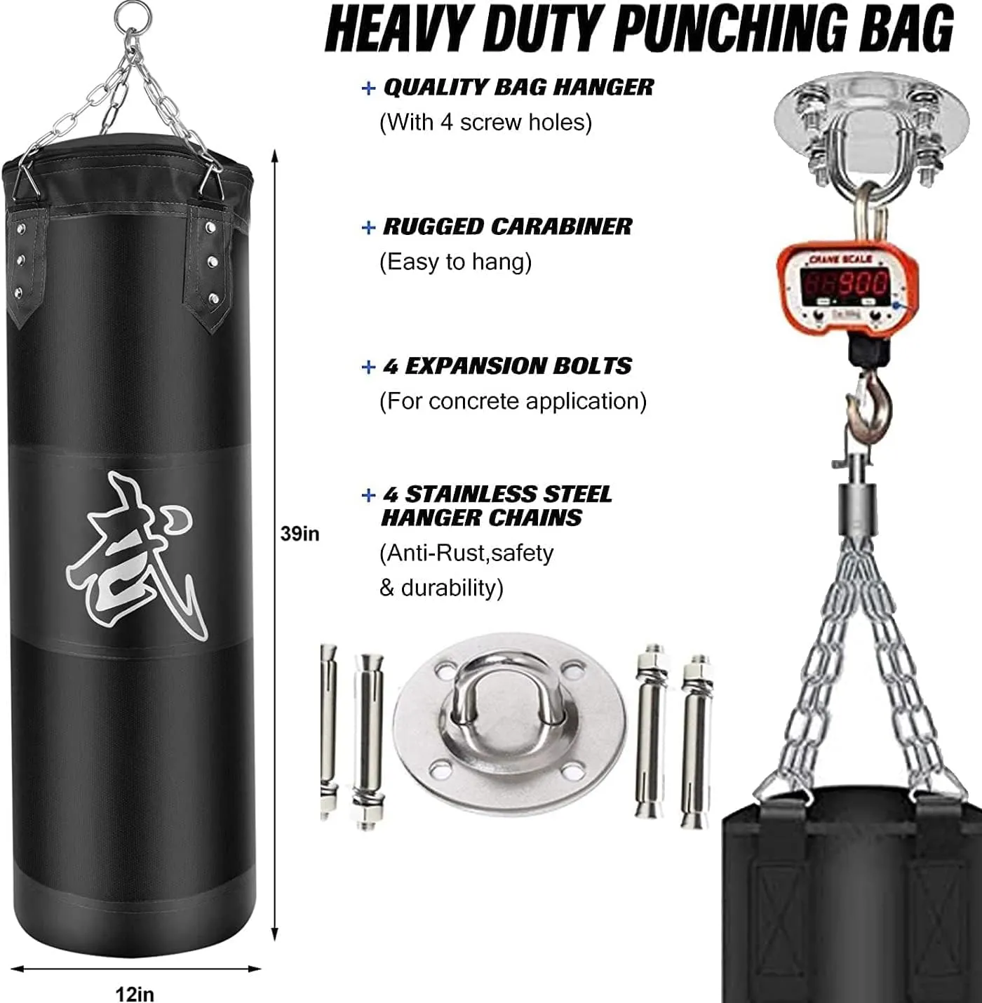 Hanging Punching Bag Set Unfilled, Heavy Boxing Bags Kickboxing Bag for Adults Kids, Youth Boxing Set with Hand Wraps, Punching Bag Hangers, for MMA Muay Thai Karate Taekwondo Training
